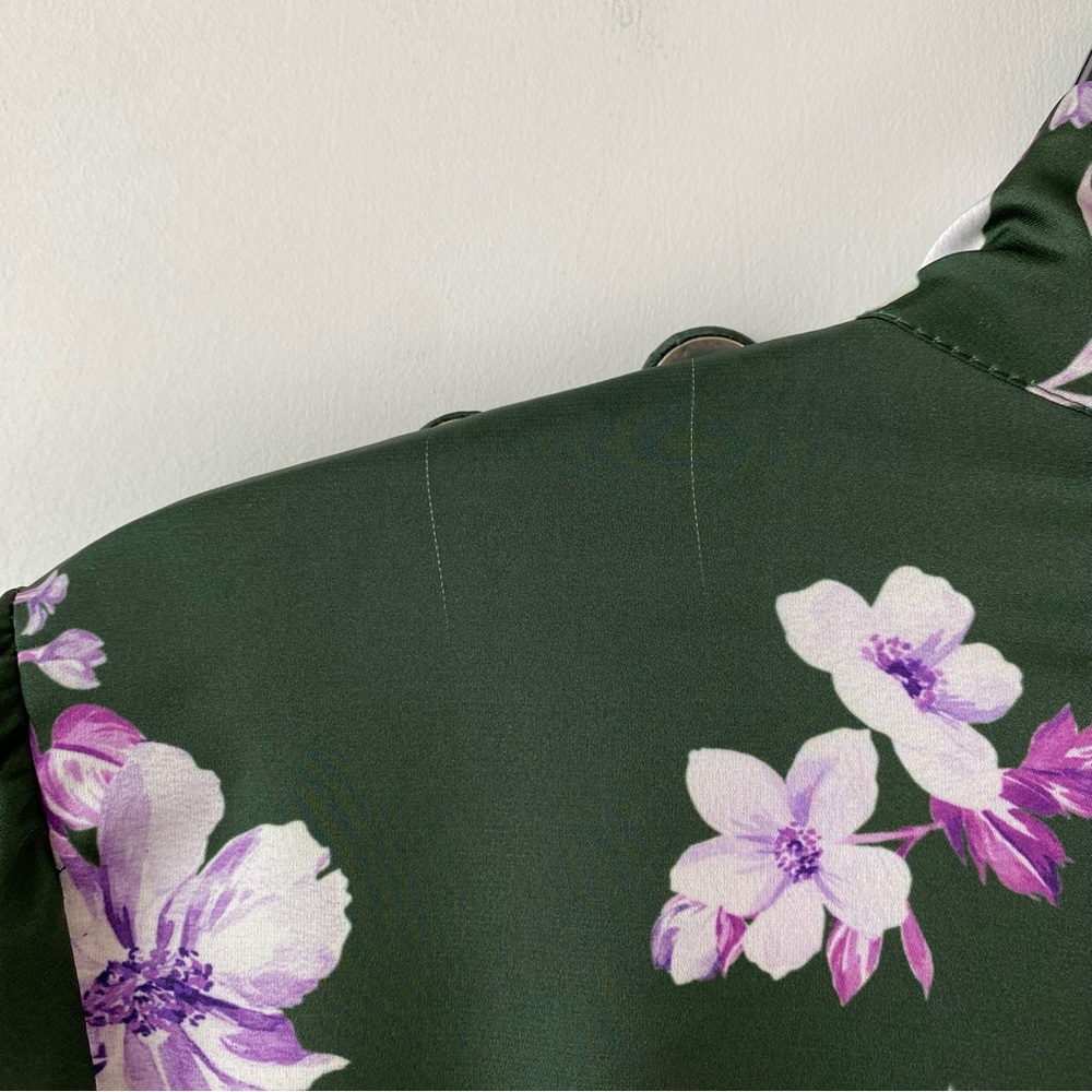 Alexia Admor Satin Mock Neck Midi Dress Green Floral 12 - Picture 8 of 12